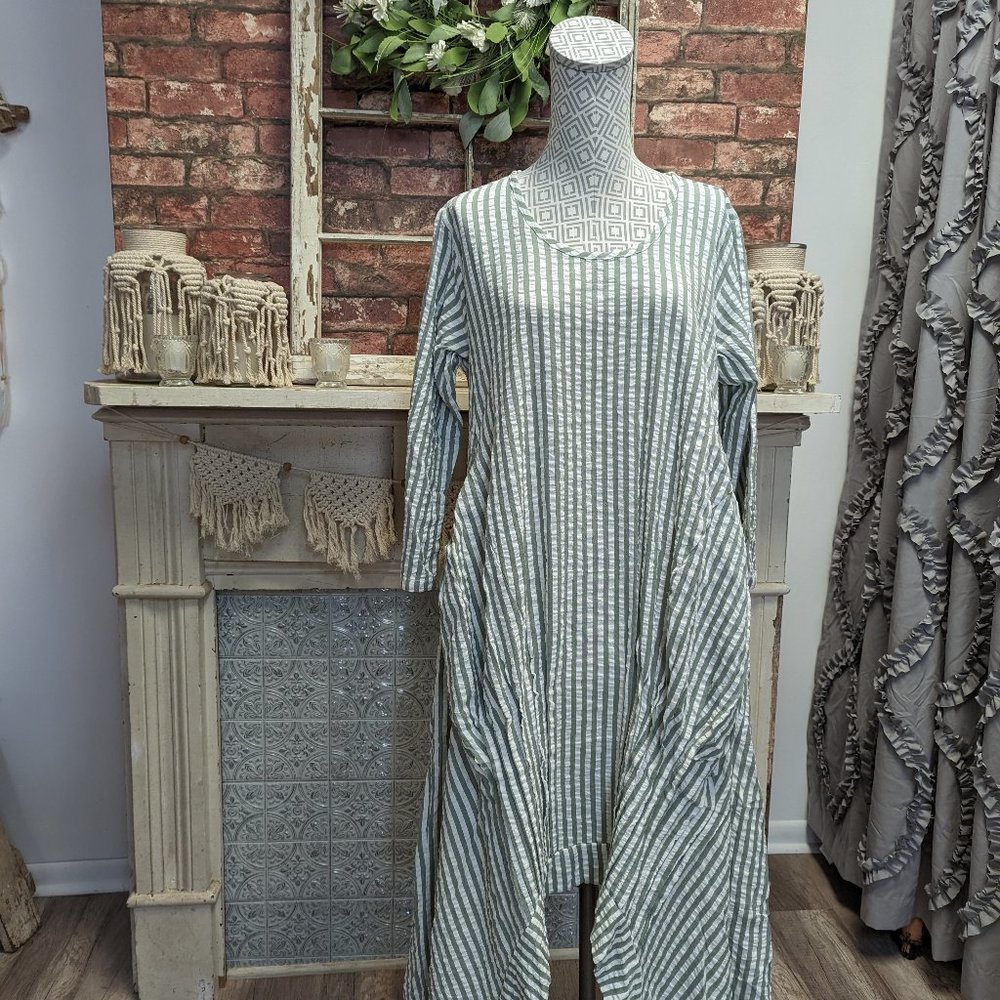 Tulip Lexi Dress, Moss/White Seersucker Stripe; S, M, L, XL